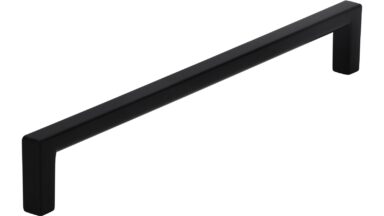 Griff Bruckmühl Druckguss schwarz matt pulverbeschichtet - 200 mm lang vor weißem Hintergrund