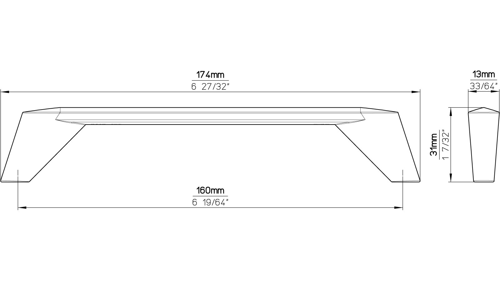 Griff Burgau Druckguss chrom glänzend - 174 mm lang  vor weißem Hintergrund