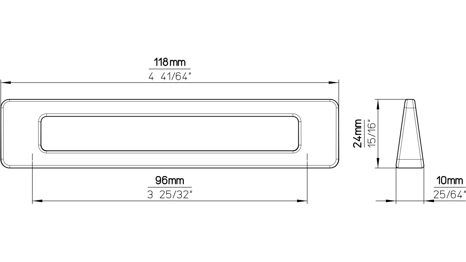 Griff Burgkirchen Druckguss schwarz matt pulverbeschichtet - 118 mm lang  vor weißem Hintergrund