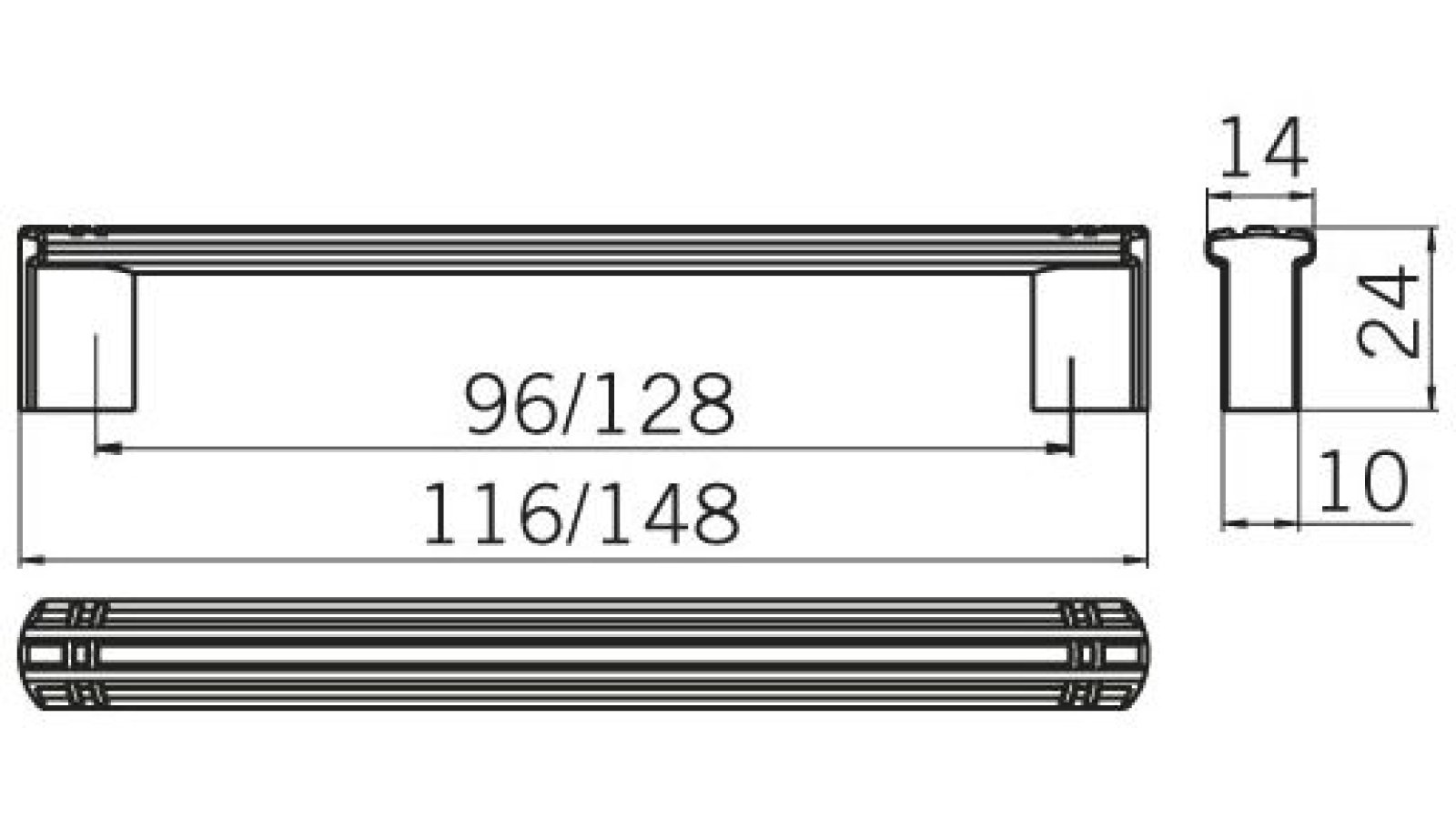 Griff Butzbach Druckguss chrom glänzend - 116 mm lang  vor weißem Hintergrund