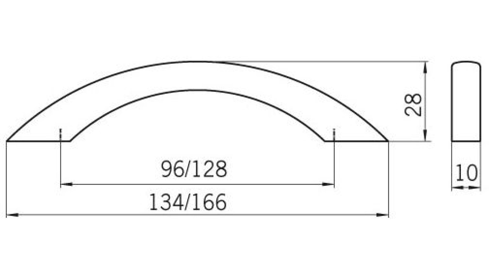Griff Castrop-Rauxel Kunststoff nickel matt gebürstet - 166 mm lang  vor weißem Hintergrund