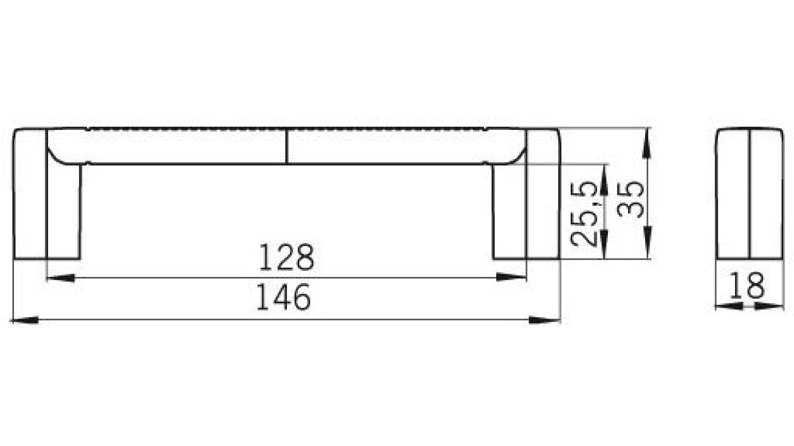 Griff Datteln Kunststoff metallisiert - chrom glänzend, Kunststoff - schwarz - 146 mm lang  vor weißem Hintergrund