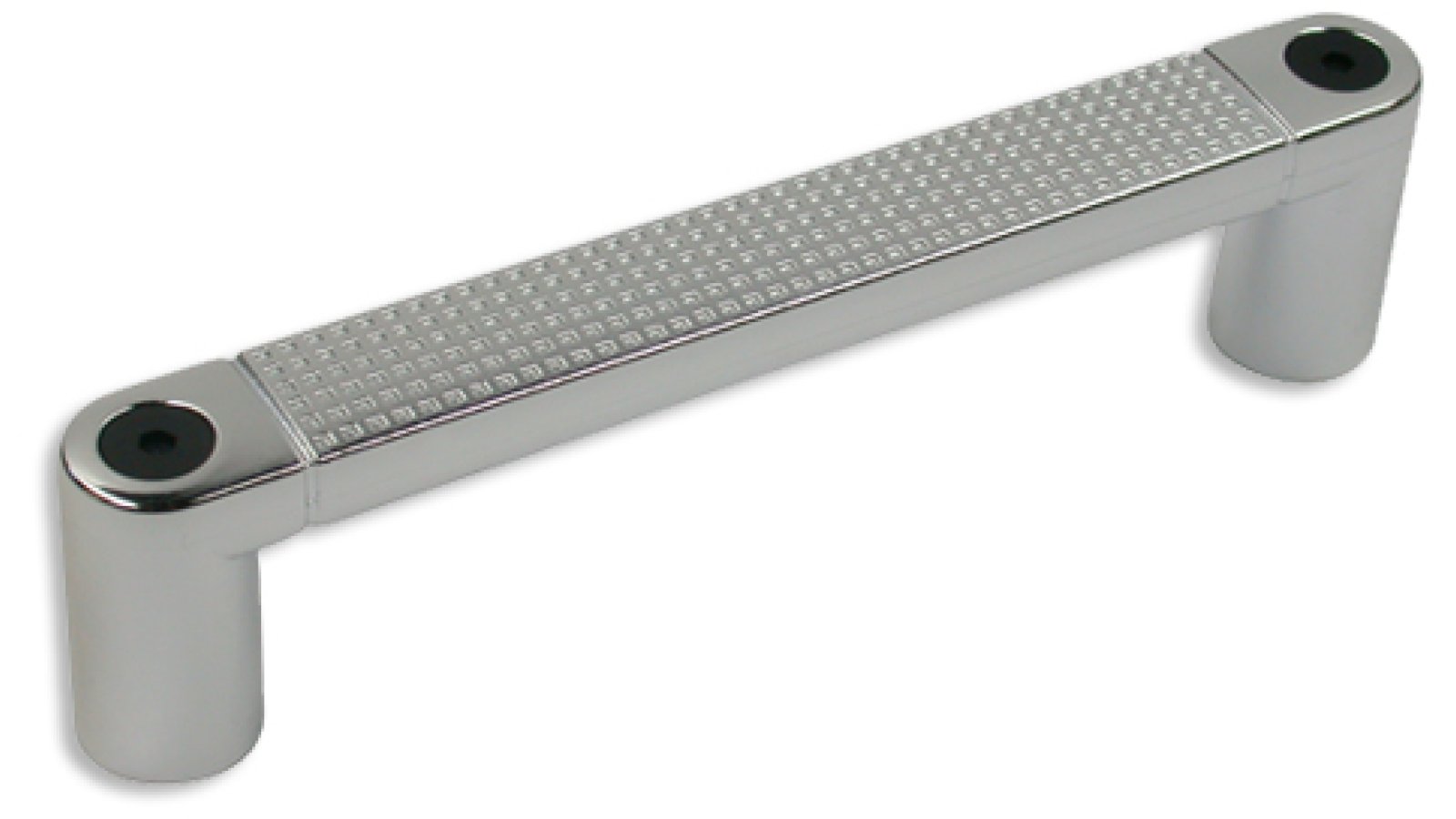 Griff Datteln Kunststoff metallisiert - chrom glänzend, Kunststoff - schwarz - 146 mm lang  vor weißem Hintergrund