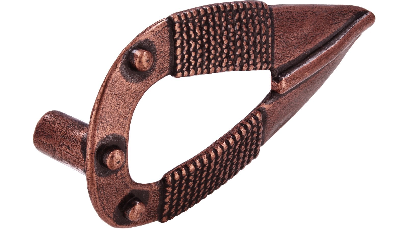 Griff Dietzenbach Druckguss kupferfarbig brüniert - 86 mm lang  vor weißem Hintergrund