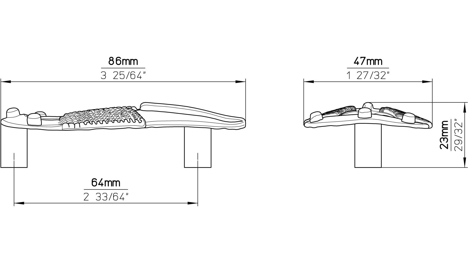 Griff Dietzenbach Druckguss kupferfarbig brüniert - 86 mm lang  vor weißem Hintergrund
