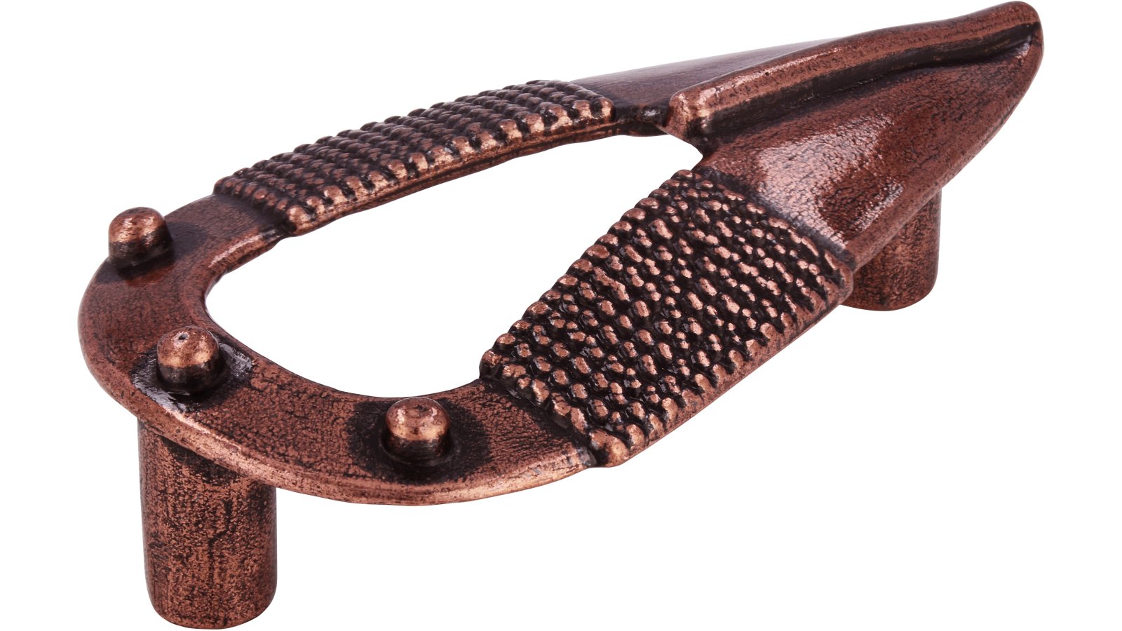 Griff Dietzenbach Druckguss kupferfarbig brüniert - 86 mm lang  vor weißem Hintergrund