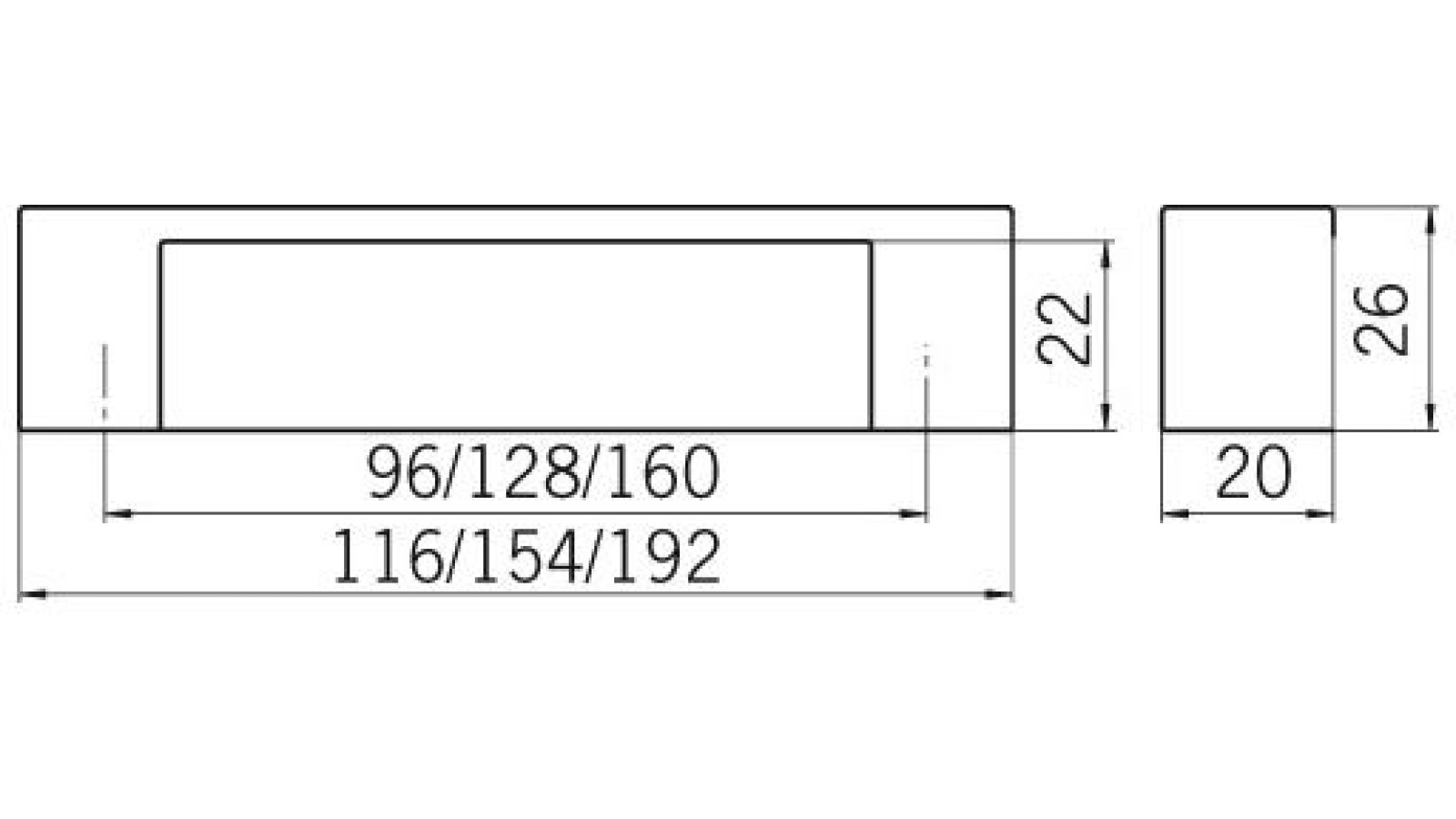 Griff Dillingen Druckguss chrom glänzend - 154 mm lang  vor weißem Hintergrund