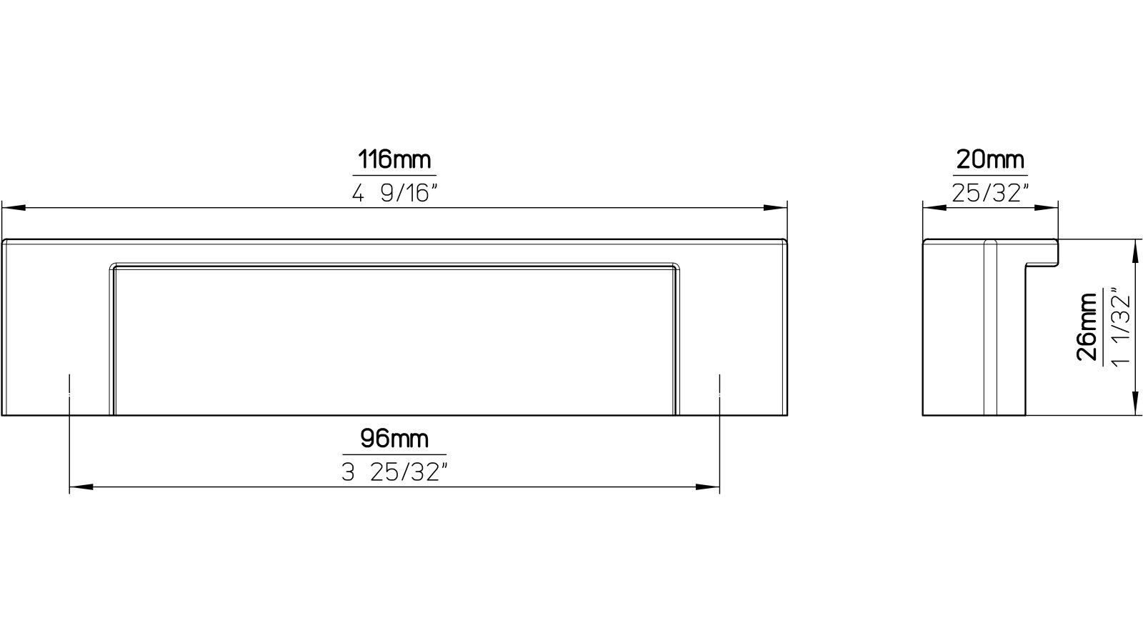 Griff Dillingen Druckguss vernickelt feingeschliffen - 116 mm lang  vor weißem Hintergrund