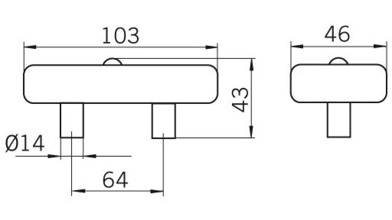 Moebelgriff-Drochtersen-bunt-Holz-laenge-104-554624-technische-zeichnung Griff Drochtersen Holz bunt - 104 mm lang vor weißem Hintergrund