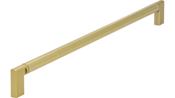 Griff Ebersberg Aluminium - Druckguss messingfarbig getrommelt matt messingfarbig getrommelt matt - 334 mm lang  vor weißem Hintergrund