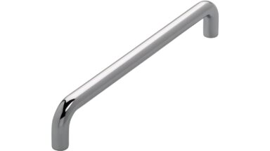 Griff Eckental Stahl chrom glänzend - 170 mm lang vor weißem Hintergrund