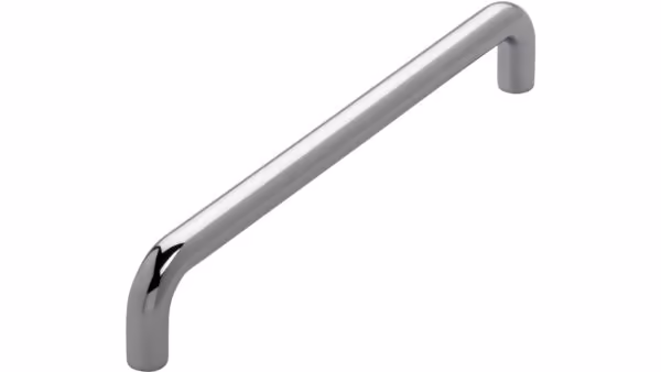 Griff Eckental Stahl chrom glänzend - 170 mm lang vor weißem Hintergrund