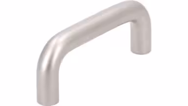 Griff Eckental Stahl matt vernickelt - 74 mm lang vor weißem Hintergrund