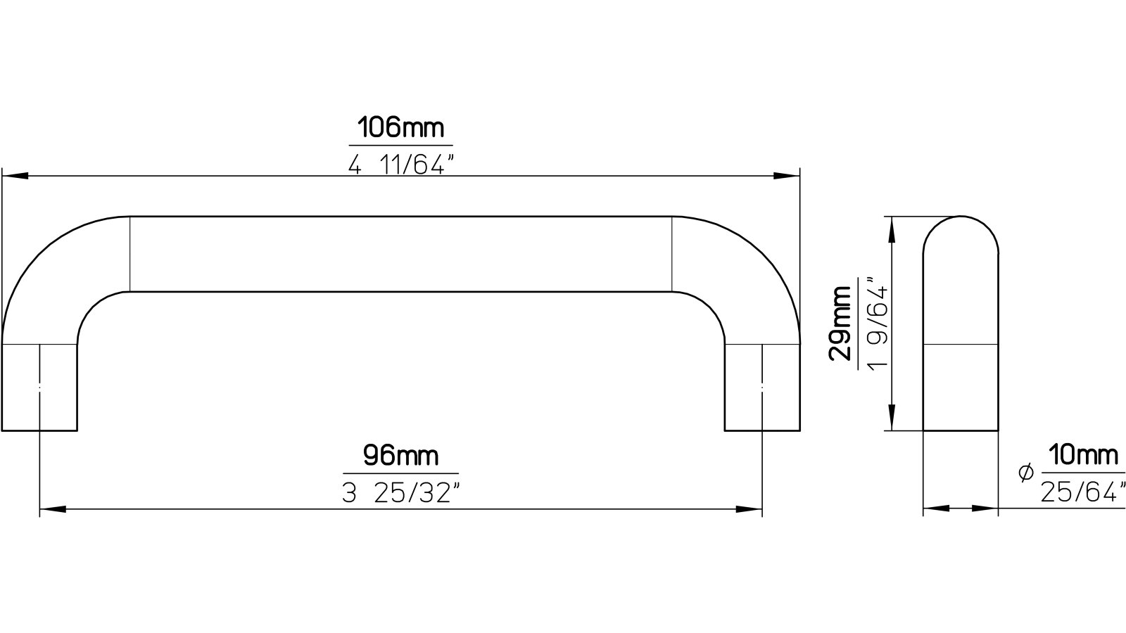 Griff Eckental Stahl schwarz matt pulverbeschichtet - 106 mm lang  vor weißem Hintergrund