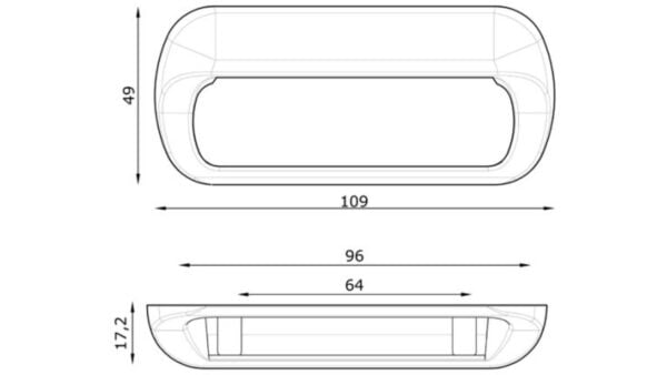Griff Emsbüren Kunststoff metallisiert - chrom - 109 mm lang  vor weißem Hintergrund