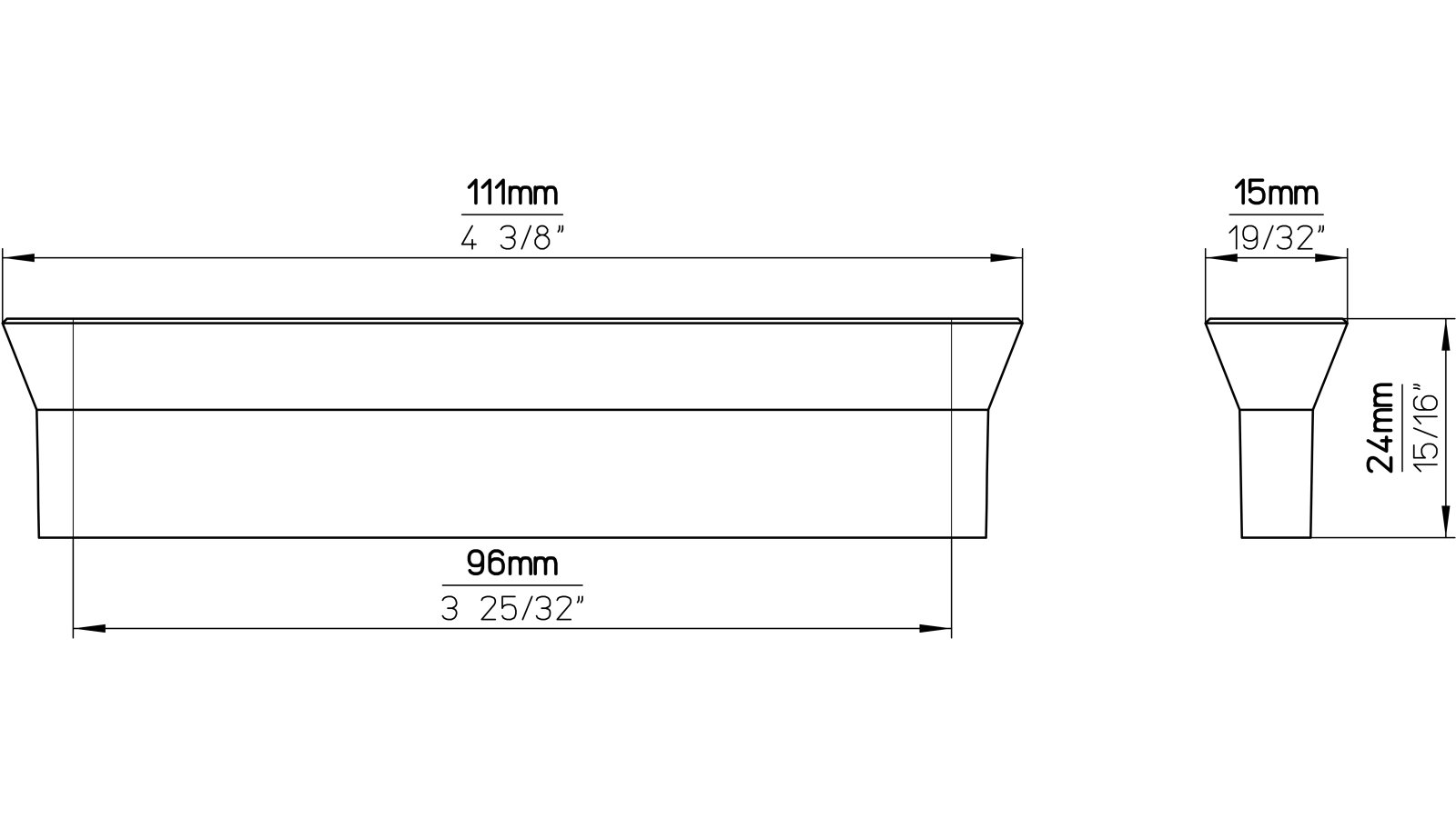 Moebelgriff-Engelskirchen-alufarbig-Zinkdruckguss-laenge-111-617788-technische-zeichnung Griff Engelskirchen Druckguss alufarbig pulverbeschichtet - 111 mm lang vor weißem Hintergrund