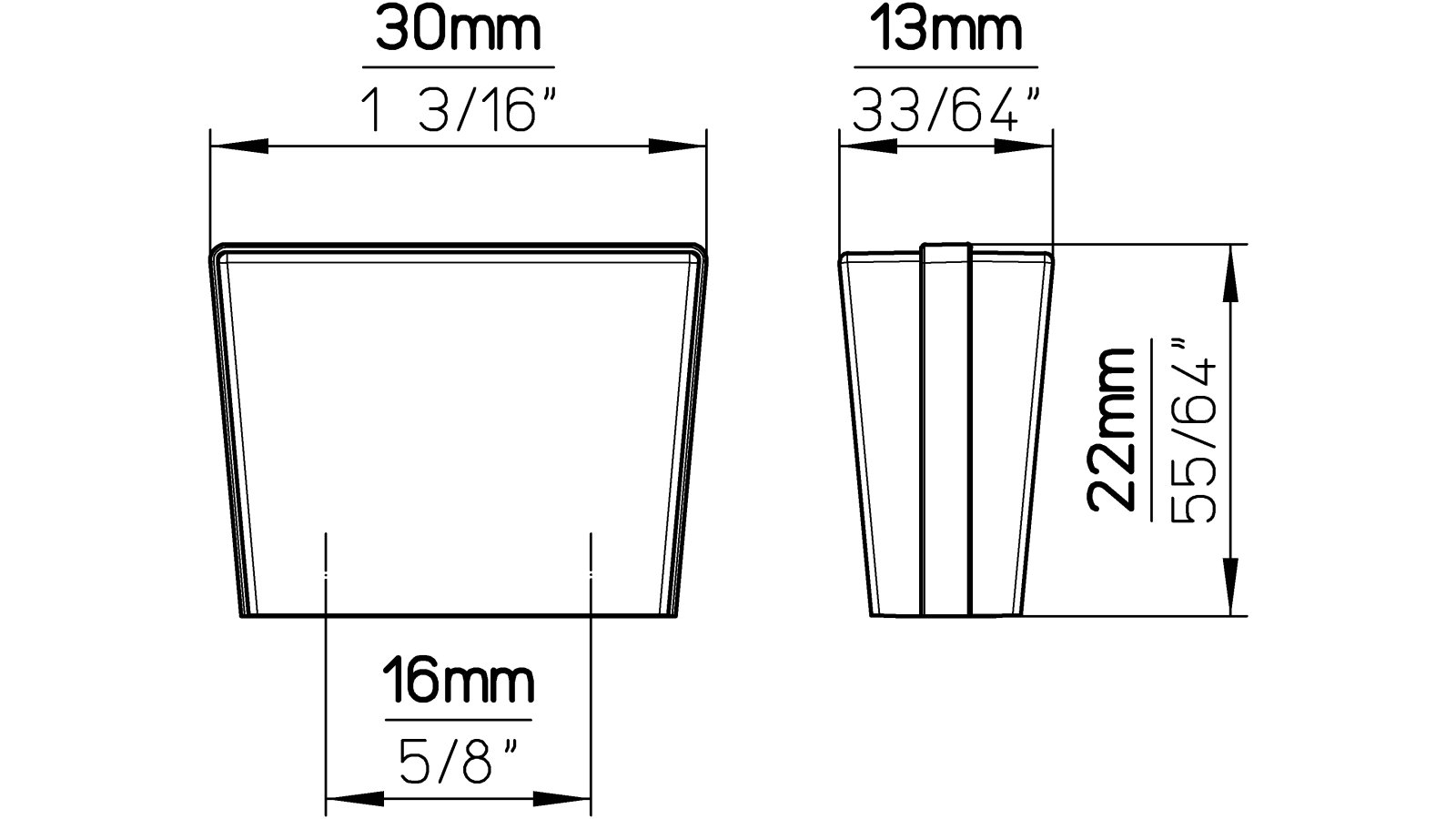Griff Erding Kunststoff schwarz weiß - 30 mm lang  vor weißem Hintergrund