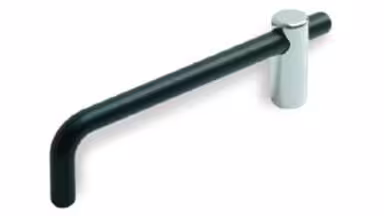Griff Erkrath Druckguss schwarzmatt lackiert chrom glänzend - 114 mm lang vor weißem Hintergrund