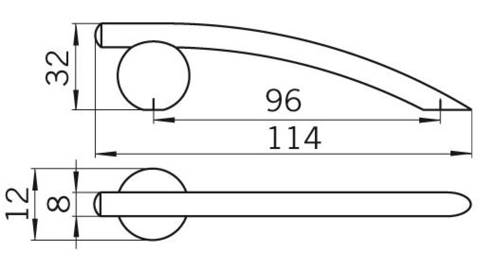 Moebelgriff-Erkrath-chrom-schwarz-Zinkdruckguss-laenge-114-271224-technische-zeichnung Griff Erkrath Druckguss schwarzmatt lackiert chrom glänzend - 114 mm lang vor weißem Hintergrund
