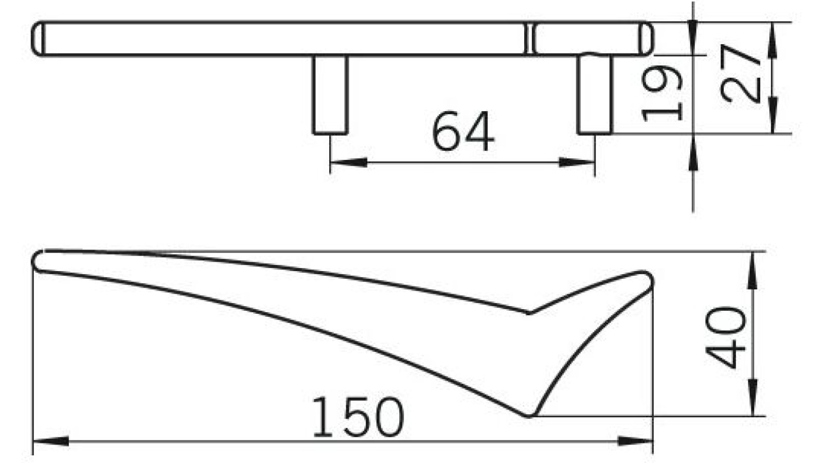 Griff Espelkamp Druckguss matt vernickelt - 150 mm lang  vor weißem Hintergrund