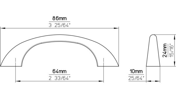 Griff Esslingen Druckguss glänzend vermessingt - 86 mm lang  vor weißem Hintergrund