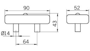 Moebelgriff-Feuchtwangen-bunt-Holz-laenge-91-551108-technische-zeichnung Griff Feuchtwangen Holz bunt - 91 mm lang vor weißem Hintergrund