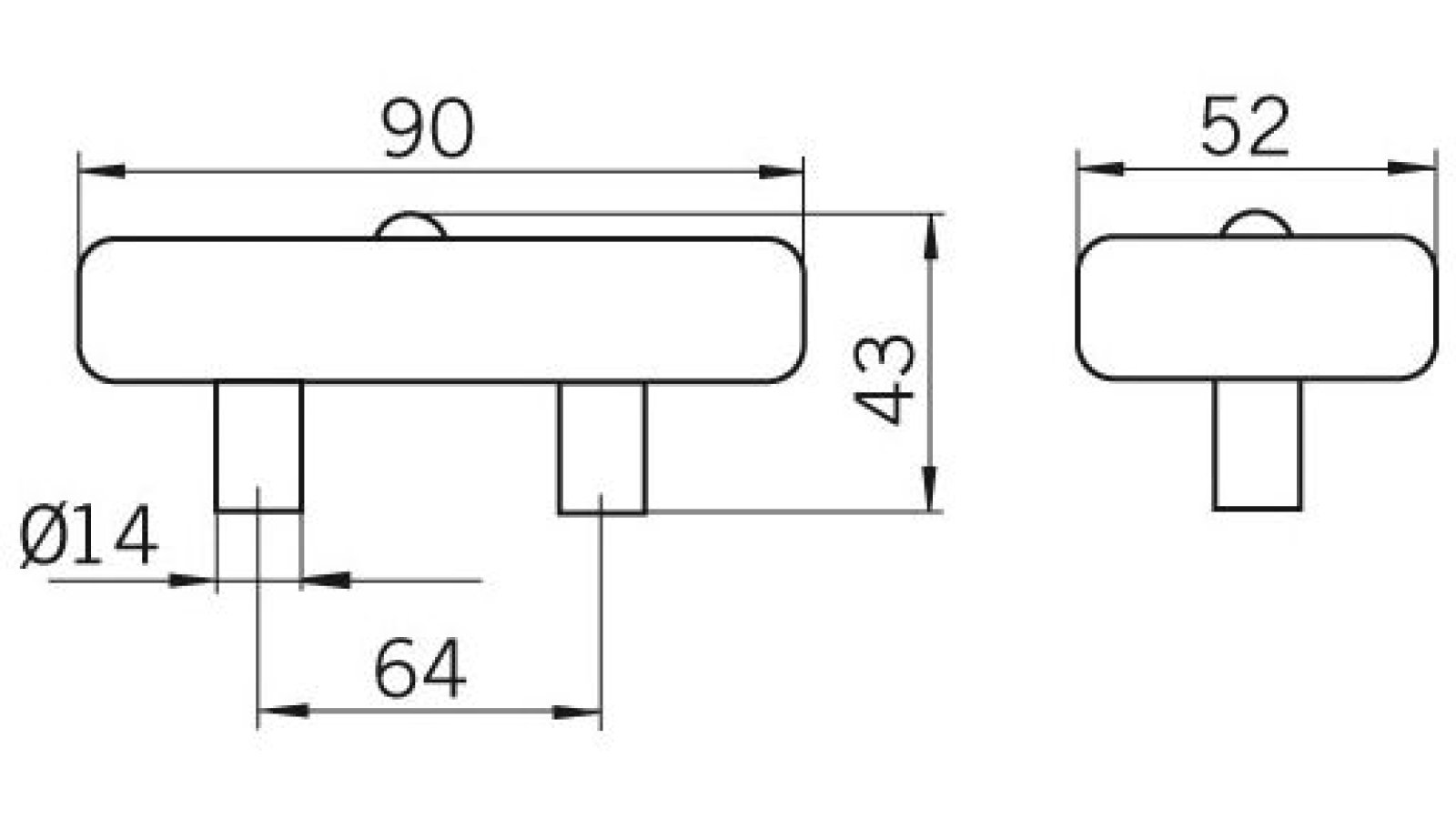Moebelgriff-Feuchtwangen-bunt-Holz-laenge-91-551108-technische-zeichnung Griff Feuchtwangen Holz bunt - 91 mm lang vor weißem Hintergrund