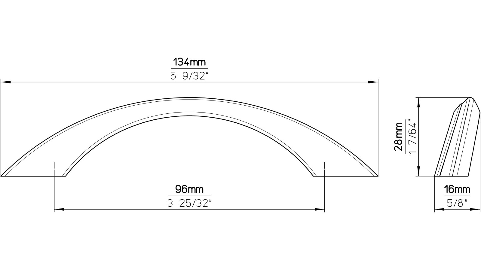 Griff Flensburg Kunststoff schwarz-braun - 134 mm lang  vor weißem Hintergrund