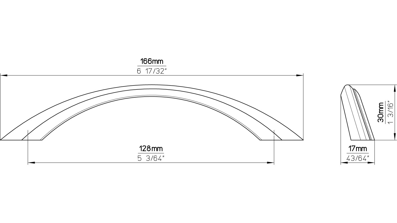 Moebelgriff-Flensburg-weiss-Kunststoff-laenge-166-234656-technische-zeichnung Griff Flensburg Kunststoff weiß - 166 mm lang vor weißem Hintergrund