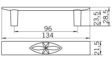 Griff Forst Druckguss chrom glänzend blau - 134 mm lang  vor weißem Hintergrund
