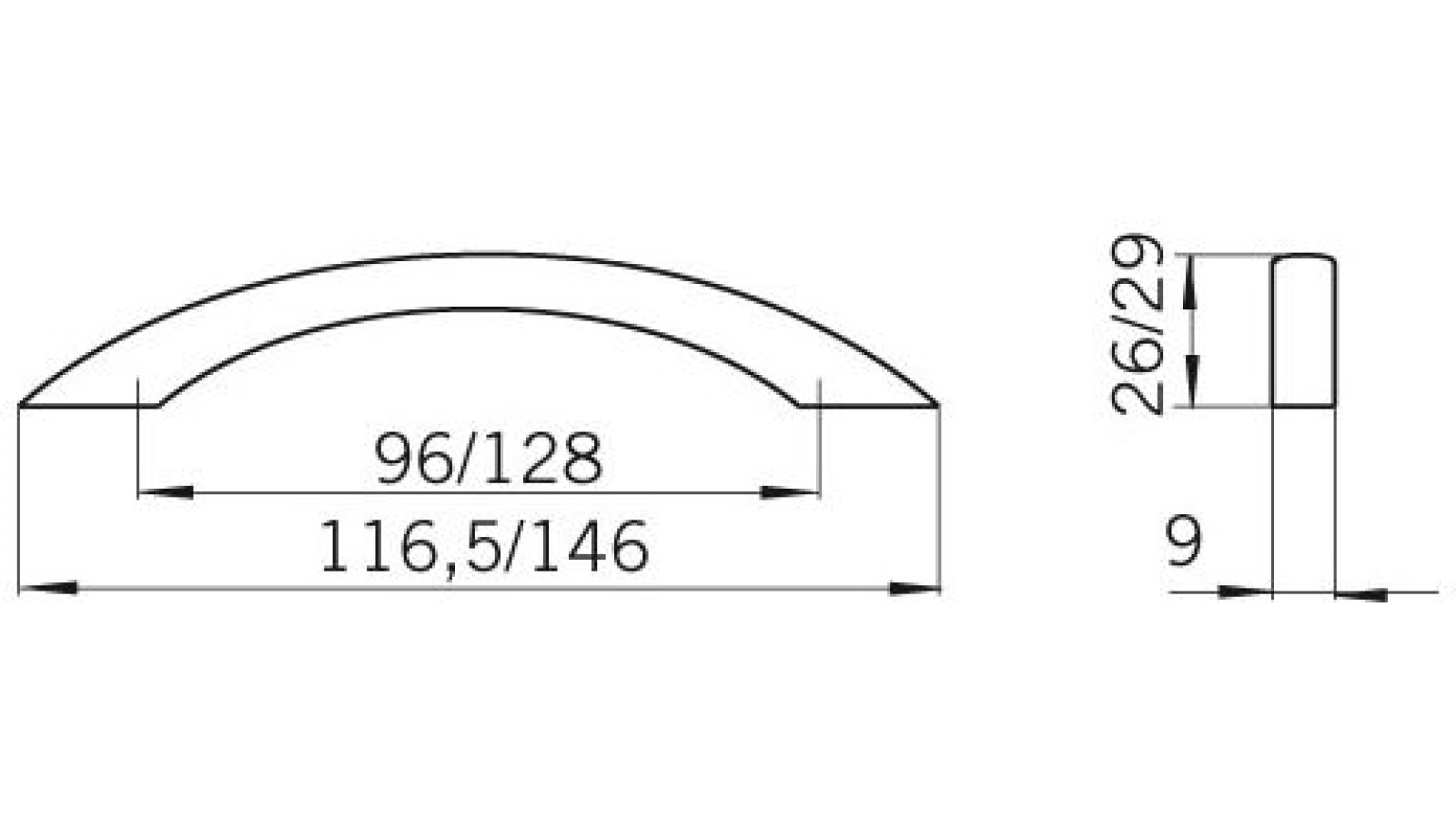 Griff Frankental Druckguss chrom glänzend - 115 mm lang  vor weißem Hintergrund