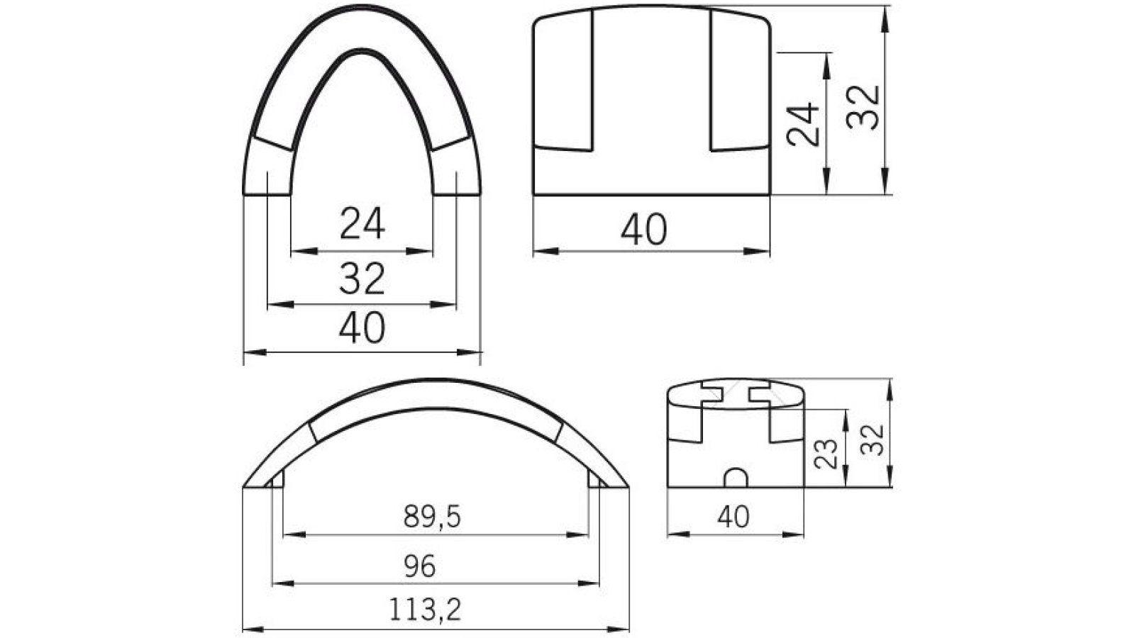 Griff Friedrichsdorf Druckguss - Kunststoff chrom matt glaseffekt glasklar - 113 mm lang  vor weißem Hintergrund