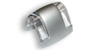 Griff Friedrichsdorf Druckguss - Kunststoff chrom matt glaseffekt glasklar - 40 mm lang vor weißem Hintergrund