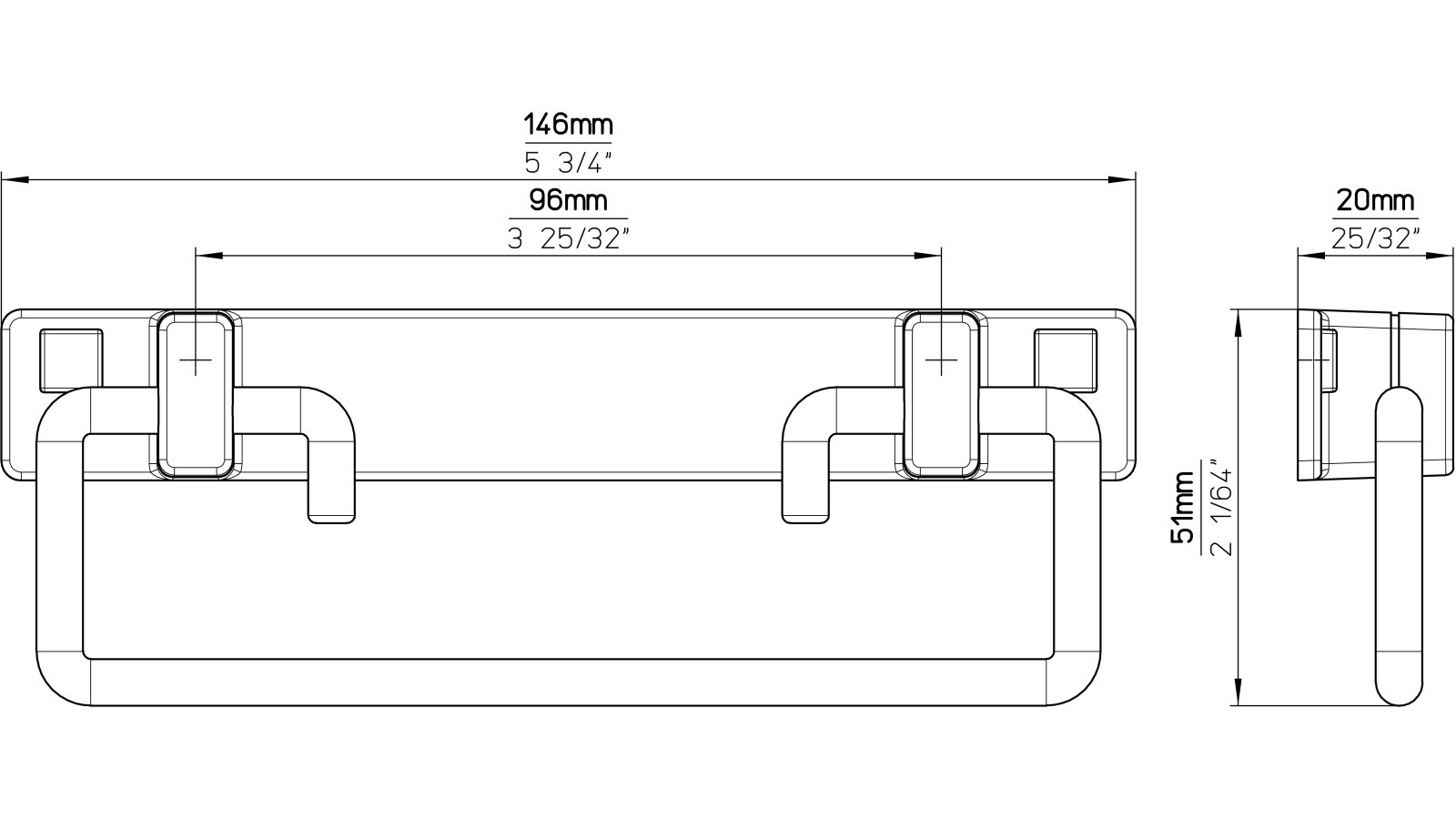 Griff Fürstenau Druckguss schwarz matt pulverbeschichtet - 146 mm lang  vor weißem Hintergrund