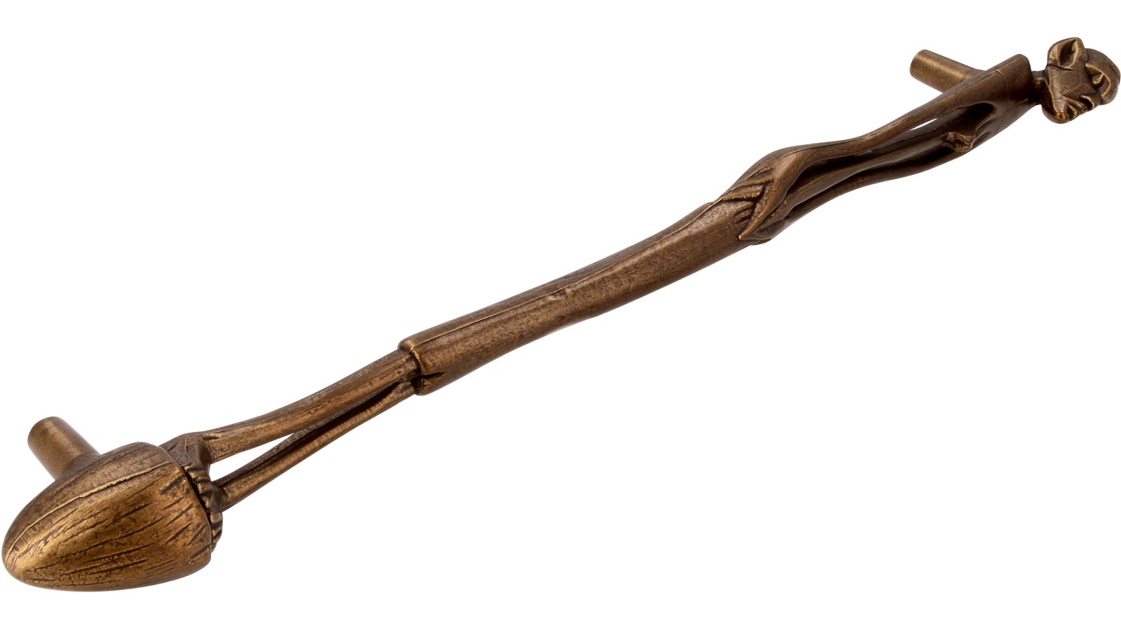 Griff Gauting Druckguss altmessingfarbig brüniert getrommelt - 335 mm lang  vor weißem Hintergrund