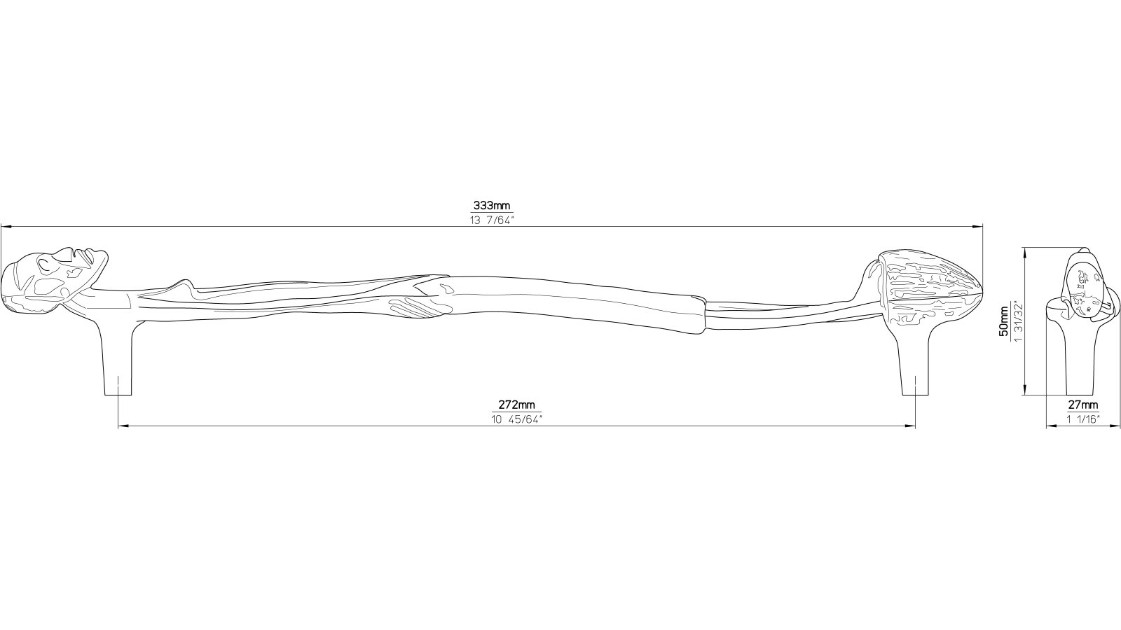 Griff Gauting Druckguss altsilberfarbig - 335 mm lang  vor weißem Hintergrund