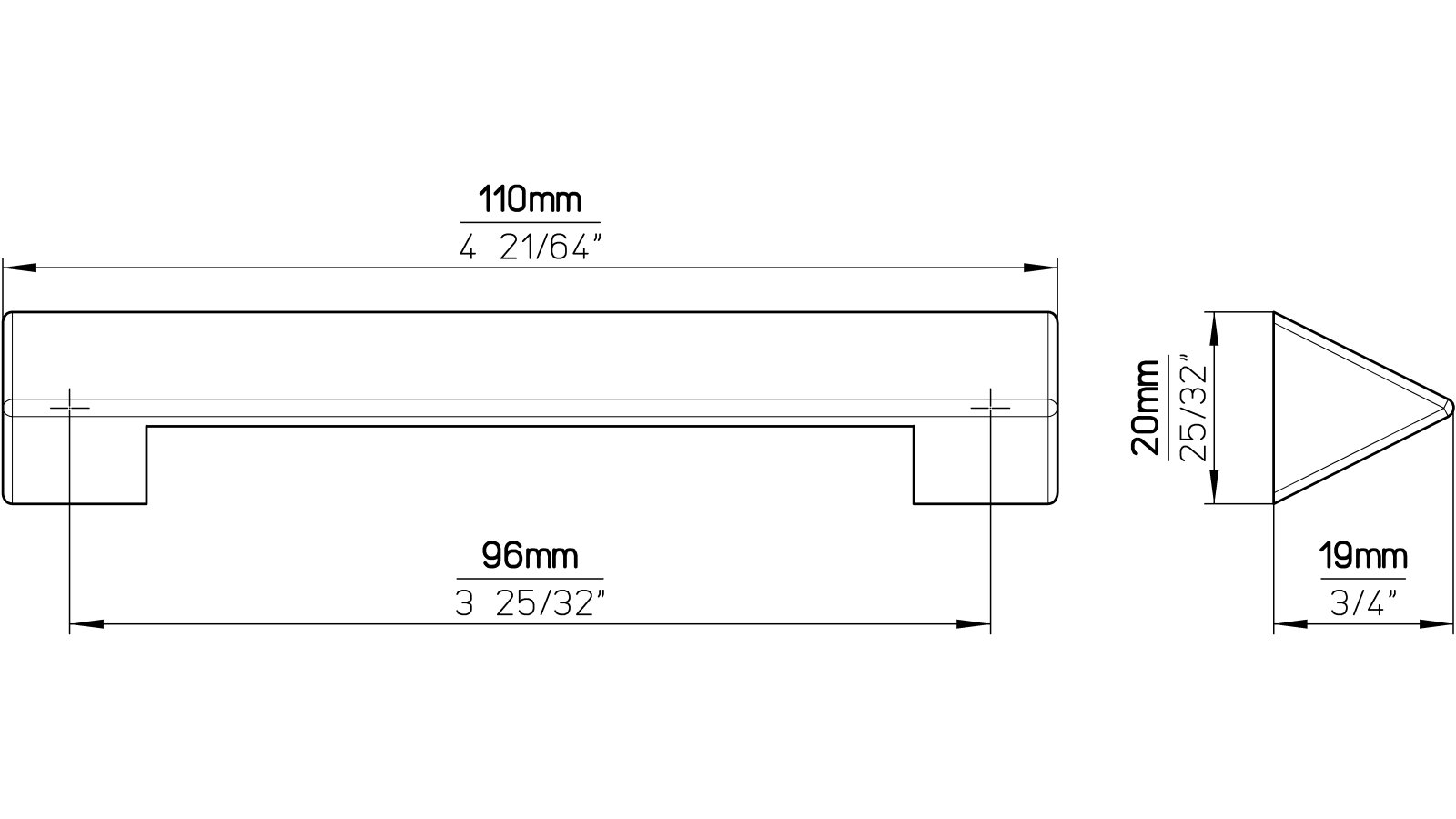 Griff Gelnhausen Druckguss alufarbig pulverbeschichtet - 110 mm lang  vor weißem Hintergrund