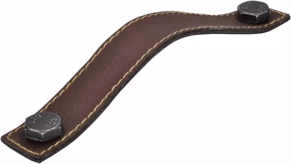 Griff Gleichen Kunstleder-Druckguss/Metallfuß braun eisenfarbig getrommelt matt - 190 mm lang vor weißem Hintergrund