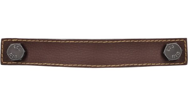 Griff Gleichen Kunstleder-Druckguss/Metallfuß braun eisenfarbig getrommelt matt - 190 mm lang  vor weißem Hintergrund