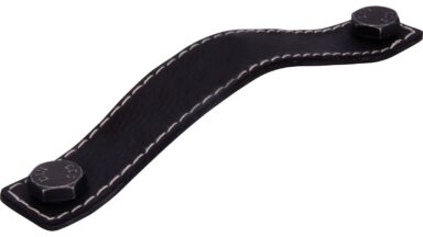 Griff Gleichen Kunstleder-Druckguss/Metallfuß schwarz eisenfarbig getrommelt matt - 190 mm lang vor weißem Hintergrund