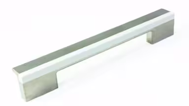 Griff Graben-Neudorf Kunststoff Edelstahleffekt - nickel matt gebürstet, Kunststoff glasiert - weiß hochglanz - 170 mm lang vor weißem Hintergrund