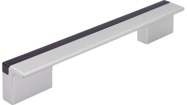 Griff Graben-Neudorf Kunststoff metallisiert weißaluminium bedruckt braun - 148 mm lang vor weißem Hintergrund