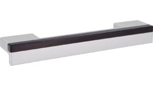 Griff Graben-Neudorf Kunststoff metallisiert weißaluminium bedruckt braun - 148 mm lang  vor weißem Hintergrund