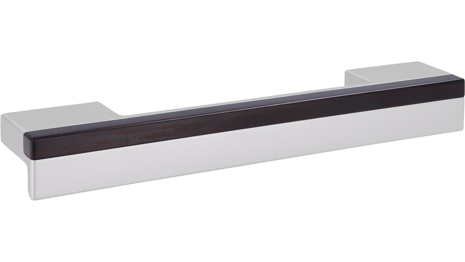 Griff Graben-Neudorf Kunststoff metallisiert weißaluminium bedruckt braun - 148 mm lang  vor weißem Hintergrund