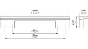 Griff Graben-Neudorf Kunststoff metallisiert weißaluminium bedruckt braun - 148 mm lang  vor weißem Hintergrund