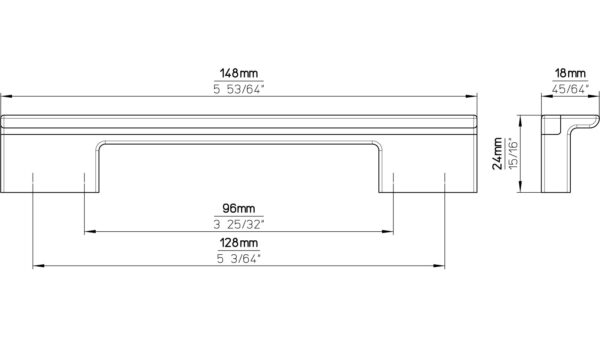 Griff Graben-Neudorf Kunststoff metallisiert weißaluminium bedruckt braun - 148 mm lang  vor weißem Hintergrund