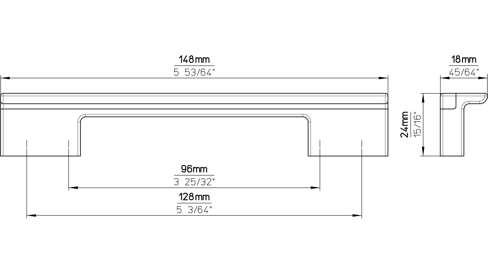 Griff Graben-Neudorf Kunststoff metallisiert weißaluminium bedruckt braun - 148 mm lang  vor weißem Hintergrund