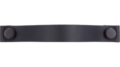 Griff Grafing Aluminium - Echtleder schwarz schwarz matt pulverbeschichtet - 190 mm lang  vor weißem Hintergrund
