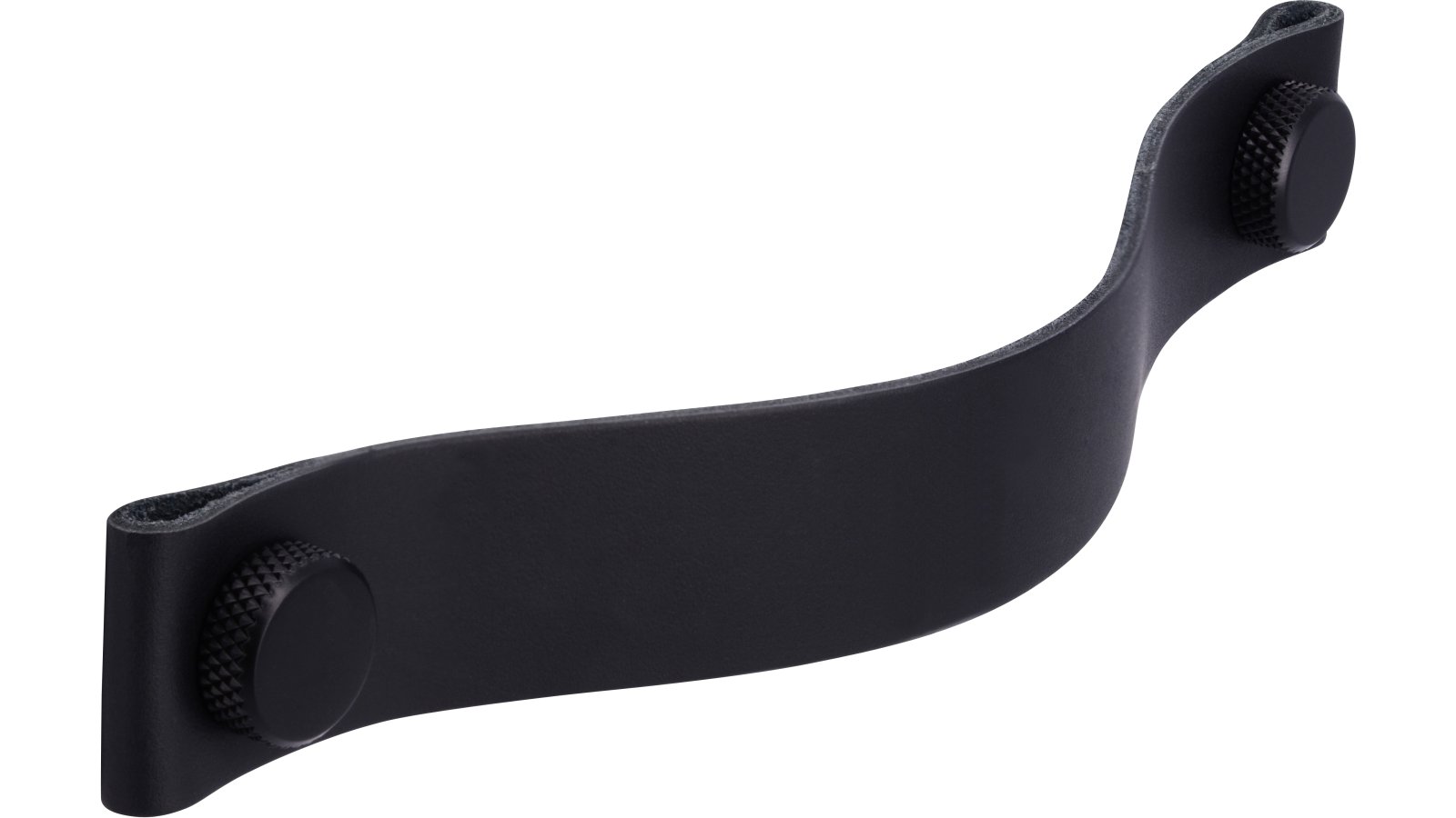 Griff Grafing Aluminium - Echtleder schwarz schwarz matt pulverbeschichtet - 190 mm lang  vor weißem Hintergrund