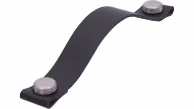 Griff Grafing Aluminium - Echtleder schwarz edelstahleffekt - 190 mm lang vor weißem Hintergrund